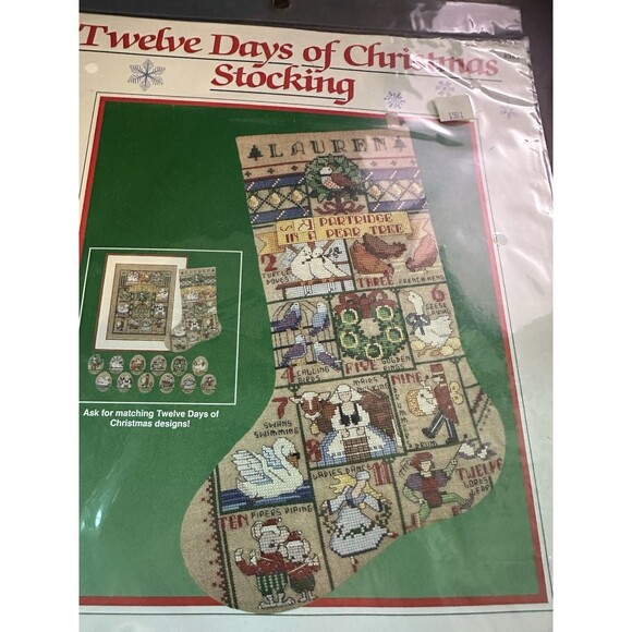 1989 Twelve Days of Christmas Stocking Kit #8389 New Old Stock Holiday Kit - Picture 4 of 8